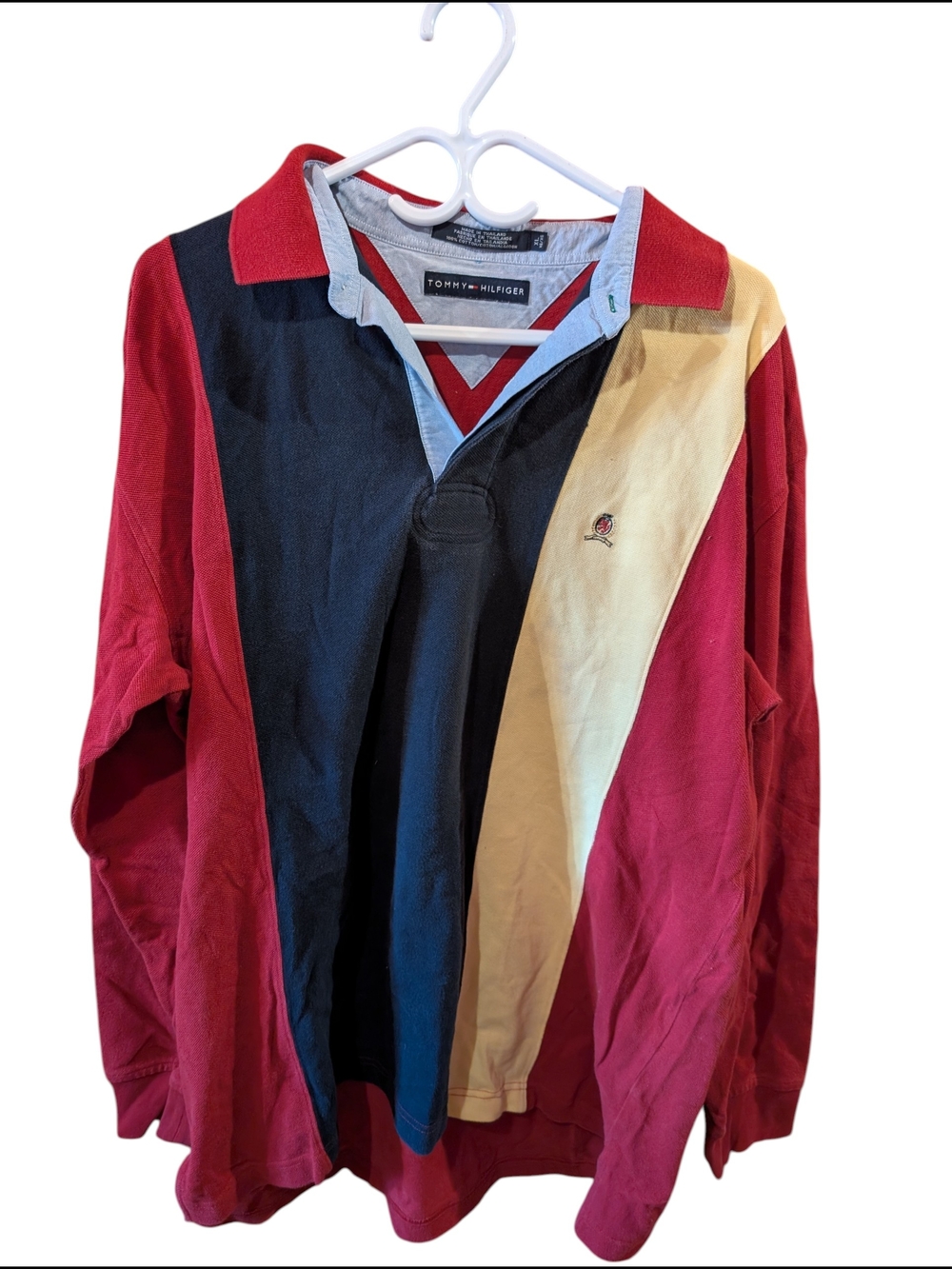Vintage Tommy Hilfiger Colorblock Rugby Shirt Jacket - Red, Navy & Cream